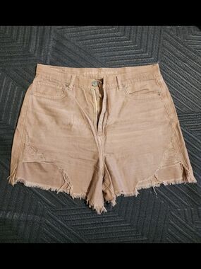 American Eagle Outfitters Mauve Distressed Frayed-Hem Denim Shorts
